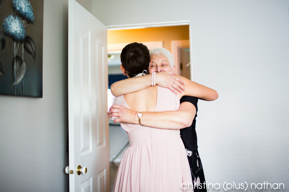 Photography of Bride hugging grandma before wedding