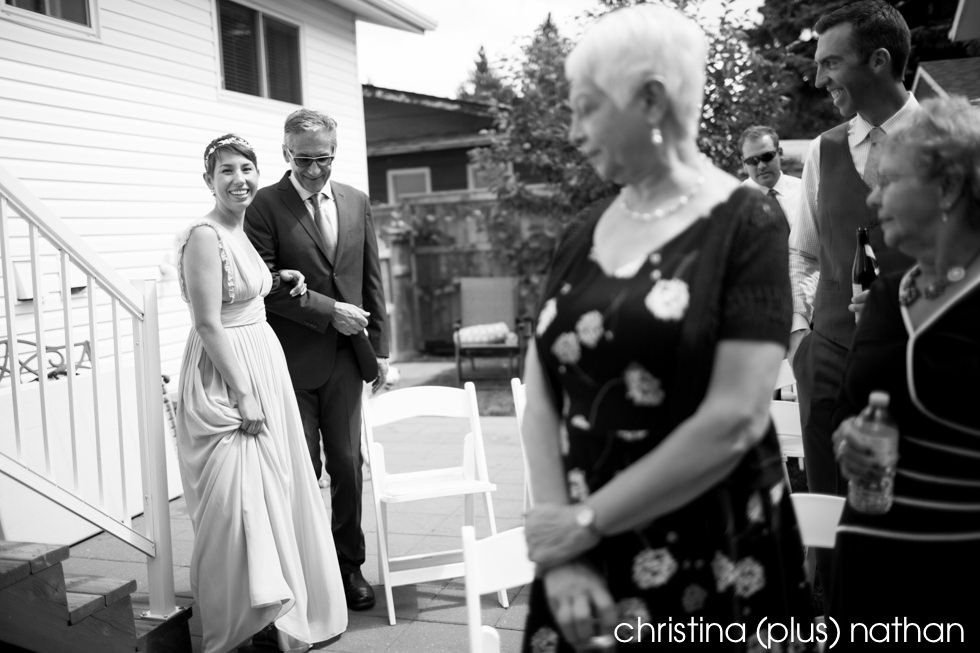 Bride seeing groom at wedding ceremony in Calgary