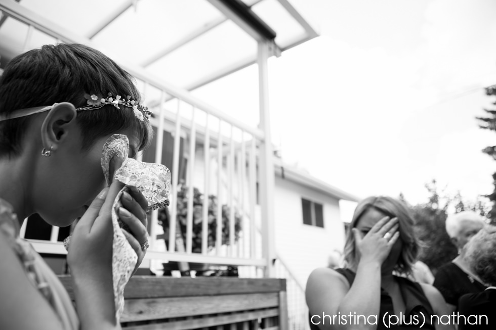 Candid Photography of Bride crying after wedding ceremony