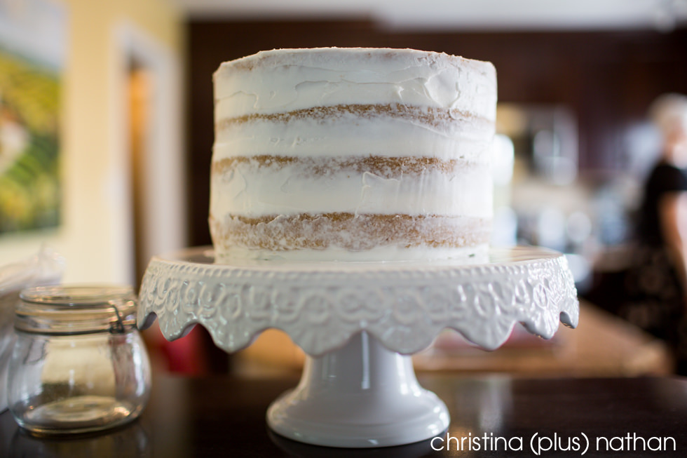 Photograph of naked wedding cake in Calgary