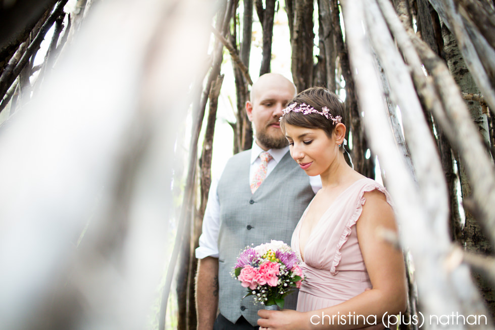 Pink Wedding dress with a pink flower crown in Calgary wedding