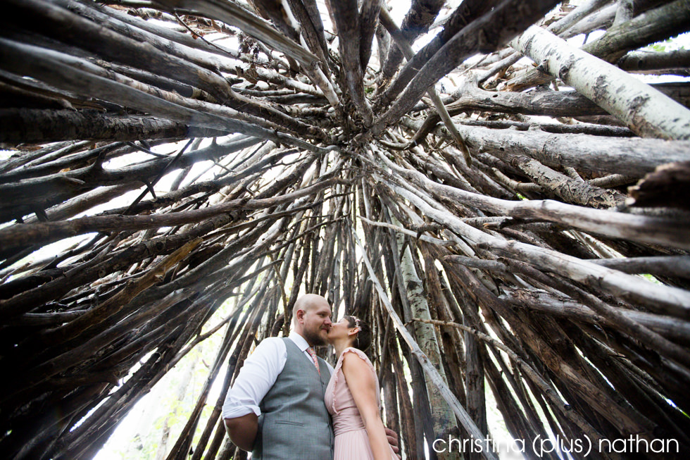 Creative wedding photography portrait inside a teepee