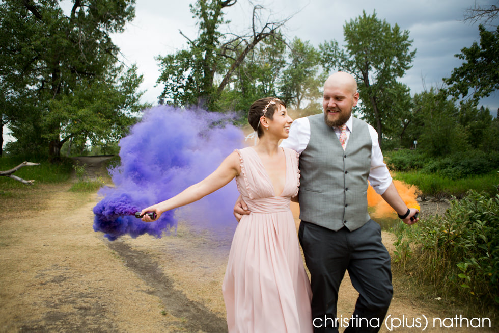Smoke bombs at a Calgary wedding in the park