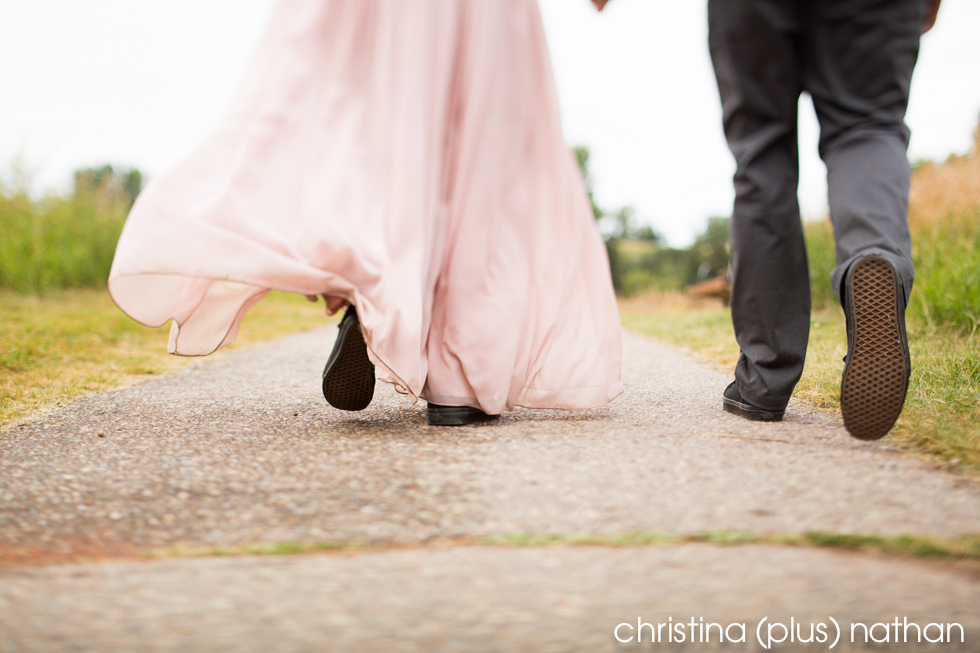 Bride and groom wear matching vans shoes at Calgary wedding
