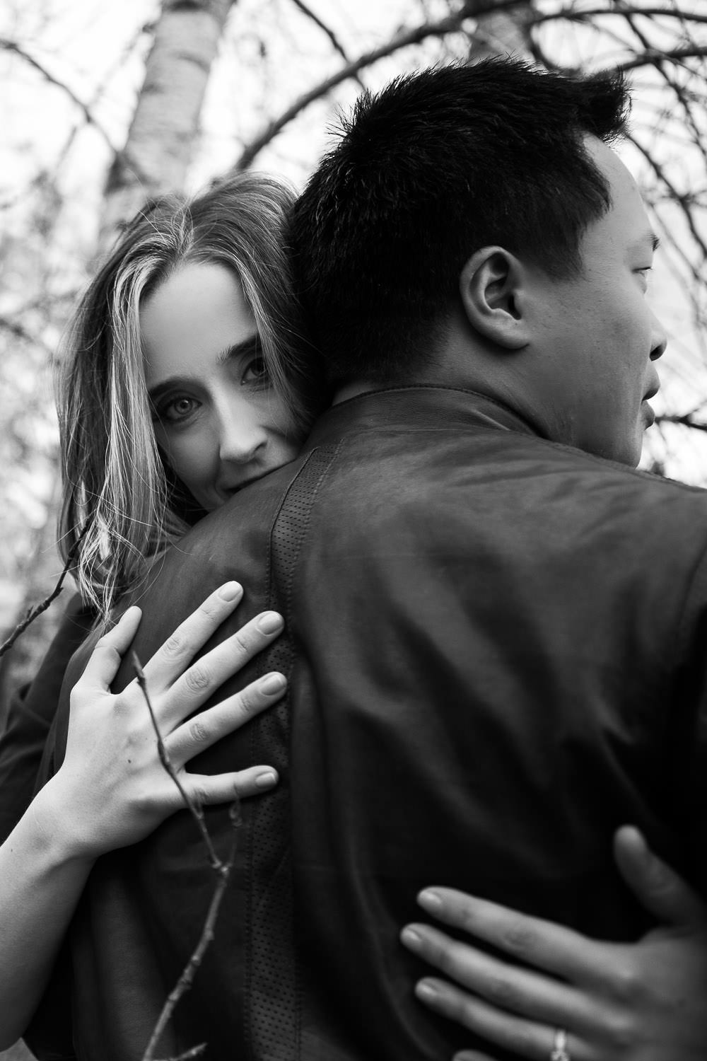 black and white engagement photography